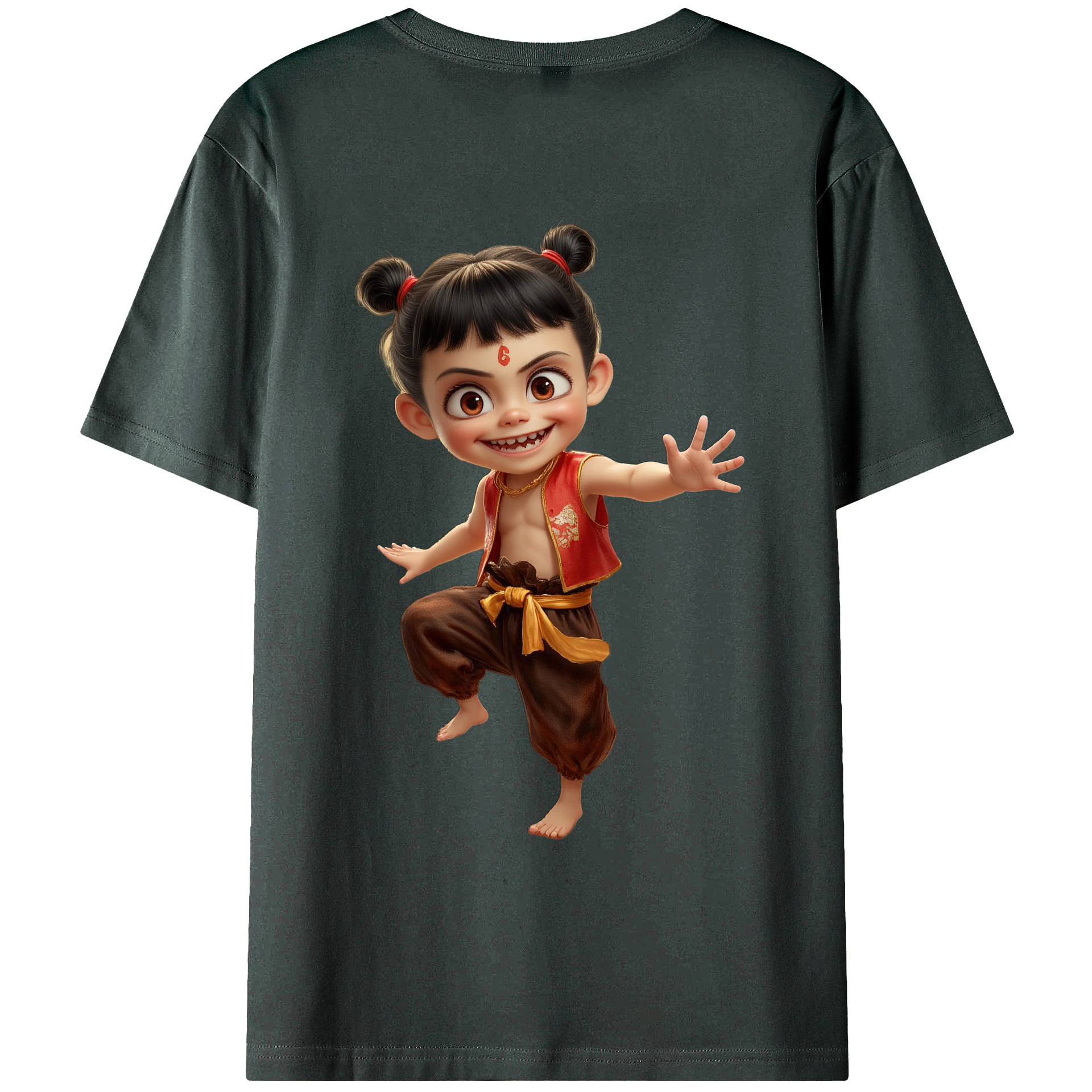 （画像用） Ne Zha 2 ナタ 魔童の大暴れ 綿100％ メンズ半袖Tシャツ（バックプリント） 通気性